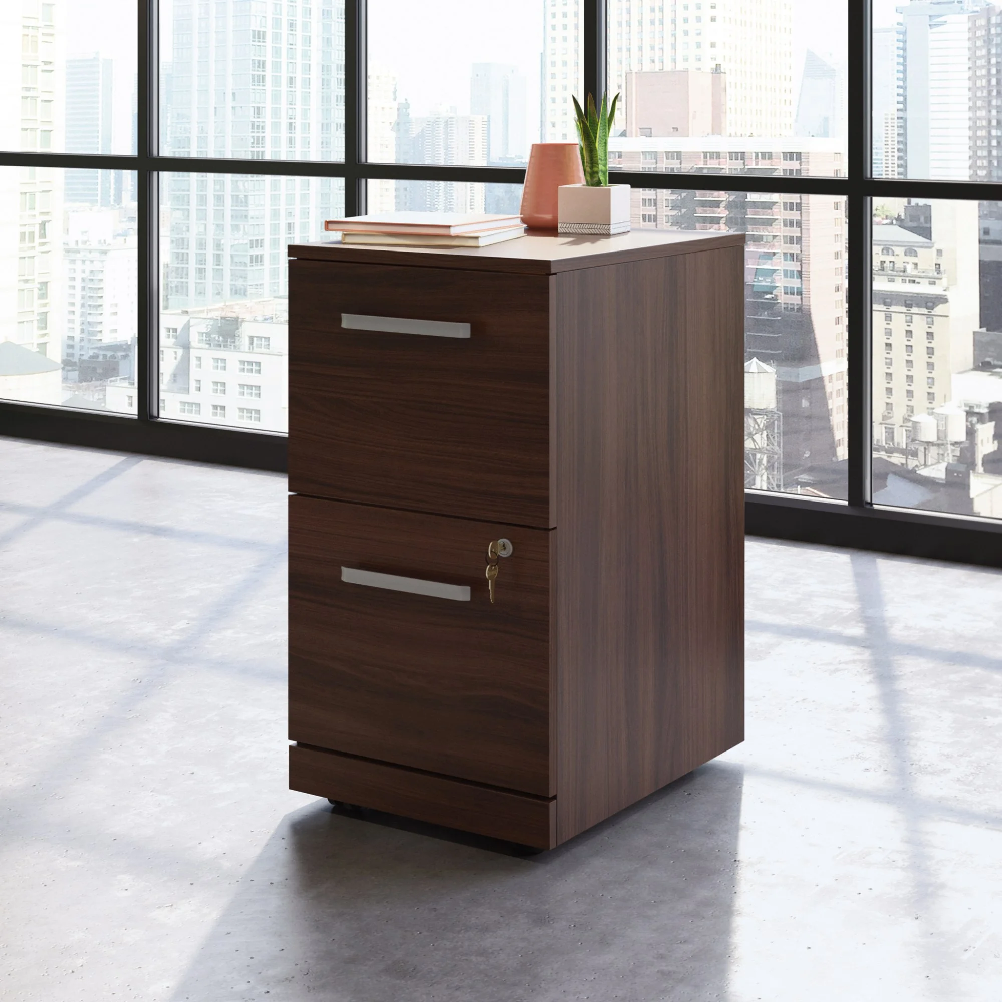 Sauder Affirm Engineered Wood 2-Drawer Mobile Filing Cabinet in Noble Elm/Brown
