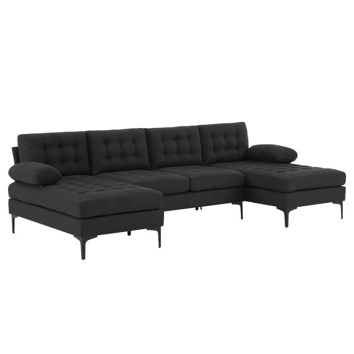 SYTHERS Convertible Sectional Sofa Couch 4-Seat Sectional Sleeper Sofa with Memory Foam & Double Chaise & Comfortable Backrest, Oversized Seats, Black