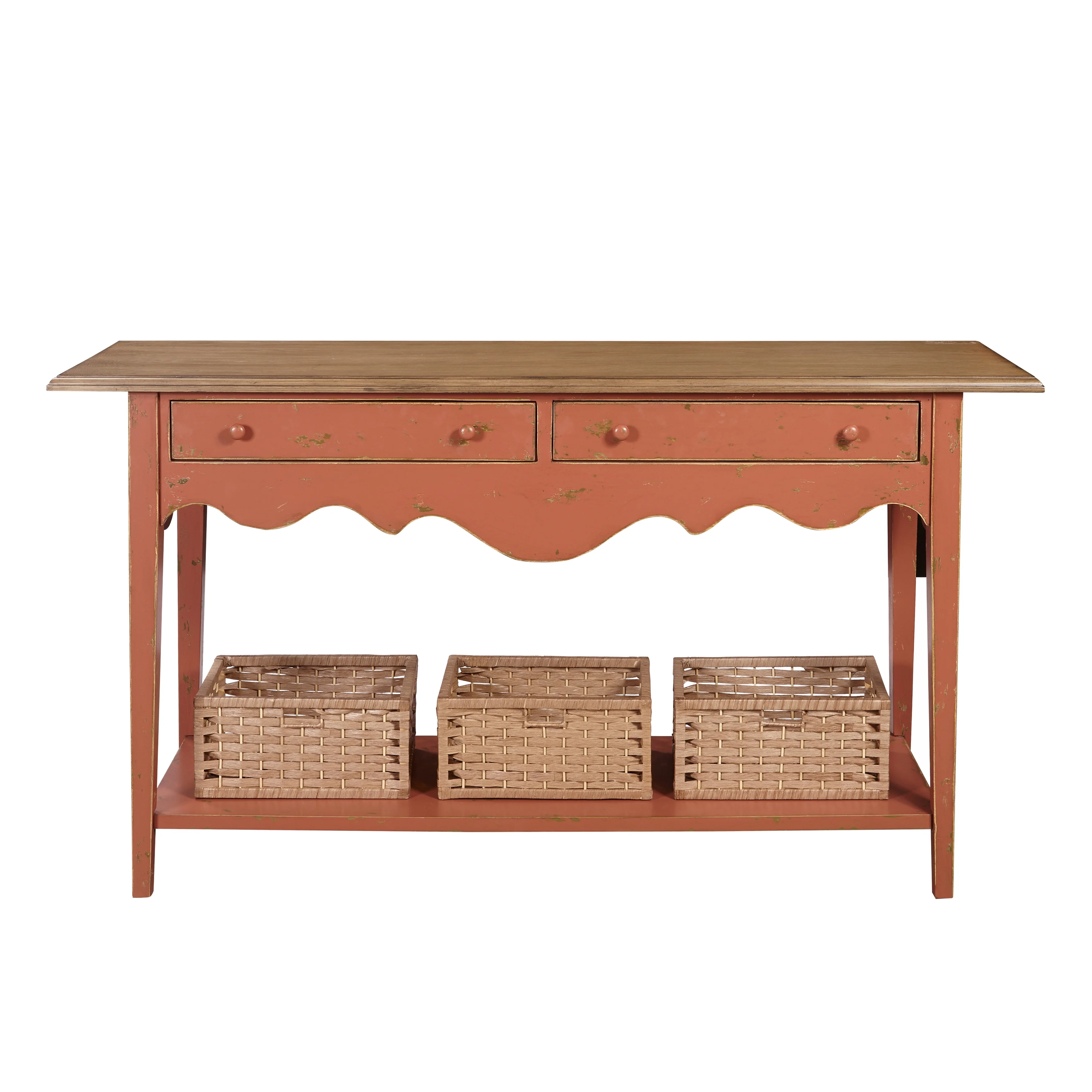 Home Fare Farmhouse Console Sideboard Entryway Table in Clay & Oak