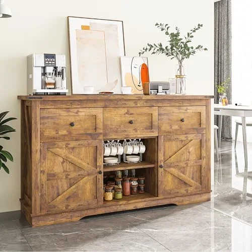 RUNFAYBIU TV Stand for Bedroom TV Dresser for 40 Inches Media Console Table Entertainment Center with 2 Drawers Cabinet and Cabinet for Living Room Hallway Brown