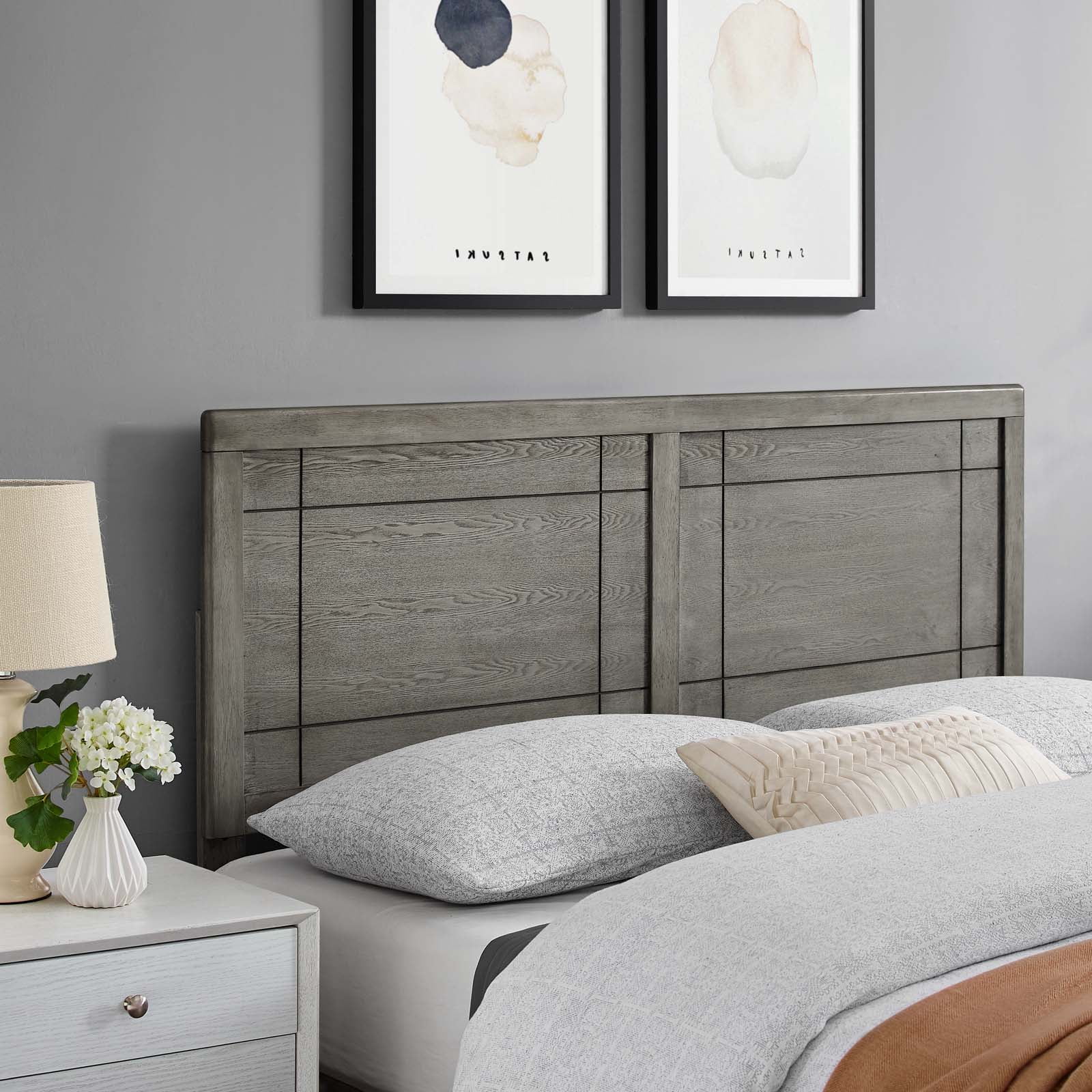 Headboard, Queen Size, Wood, Grey Gray, Modern Contemporary Urban Design, Bedroom Master Guest Suite