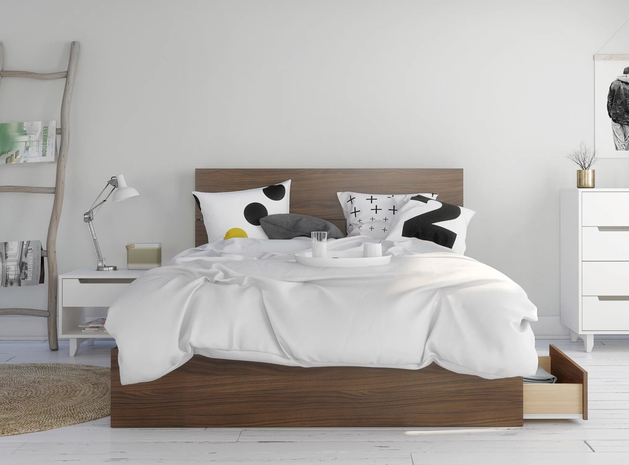 Nexera Boreal 3 Piece Queen Size Bedroom Set, Walnut & White