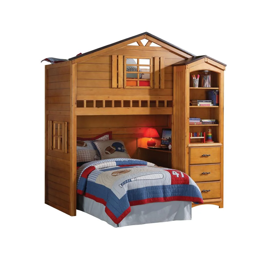 Acme Furniture Tree House Twin Loft Bed with Desk in Rustic Oak
