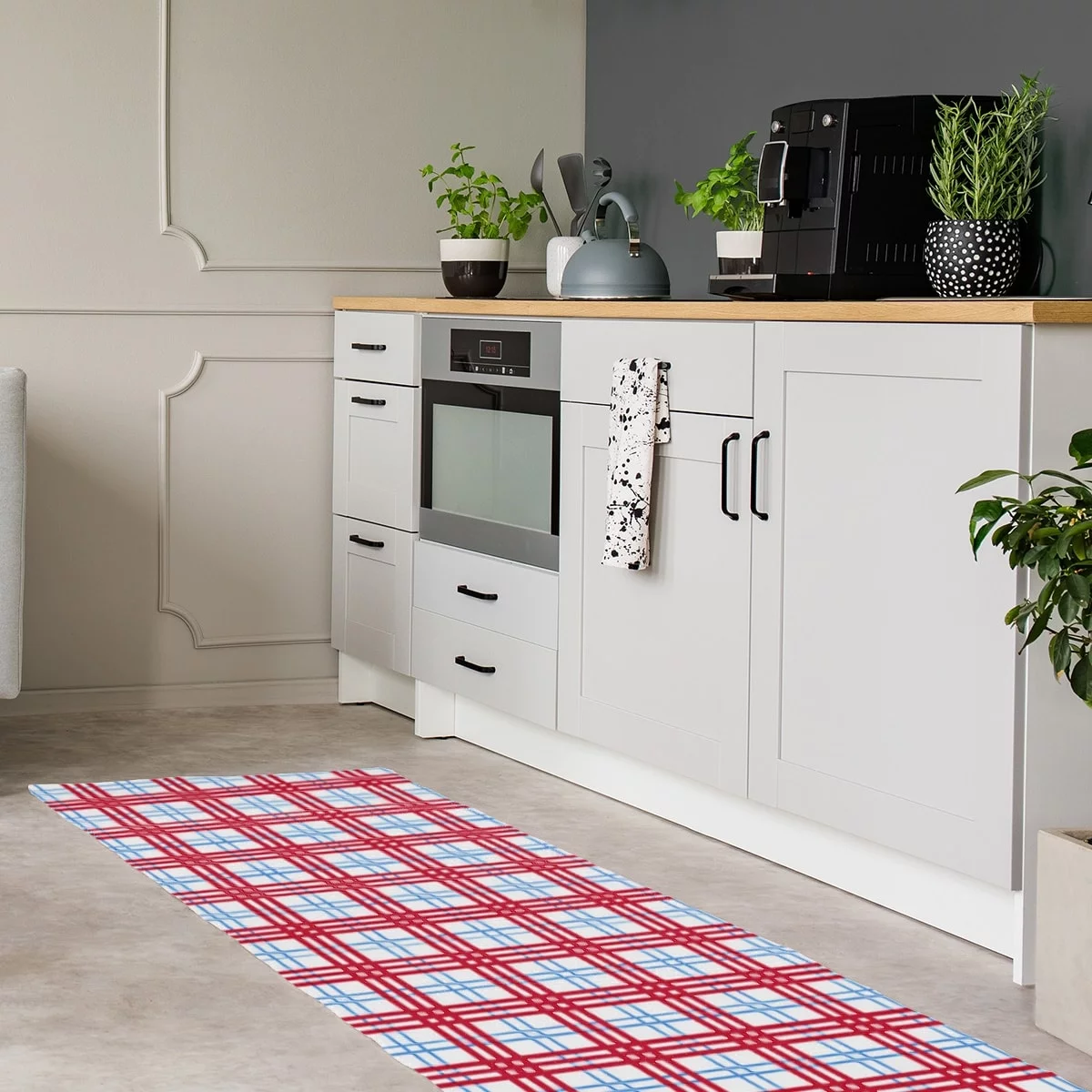 ArtVerse Houston Throwback Football Luxury Plaid Area Rug White/Light Blue/Red 2.5' x 8' 2' x 3'