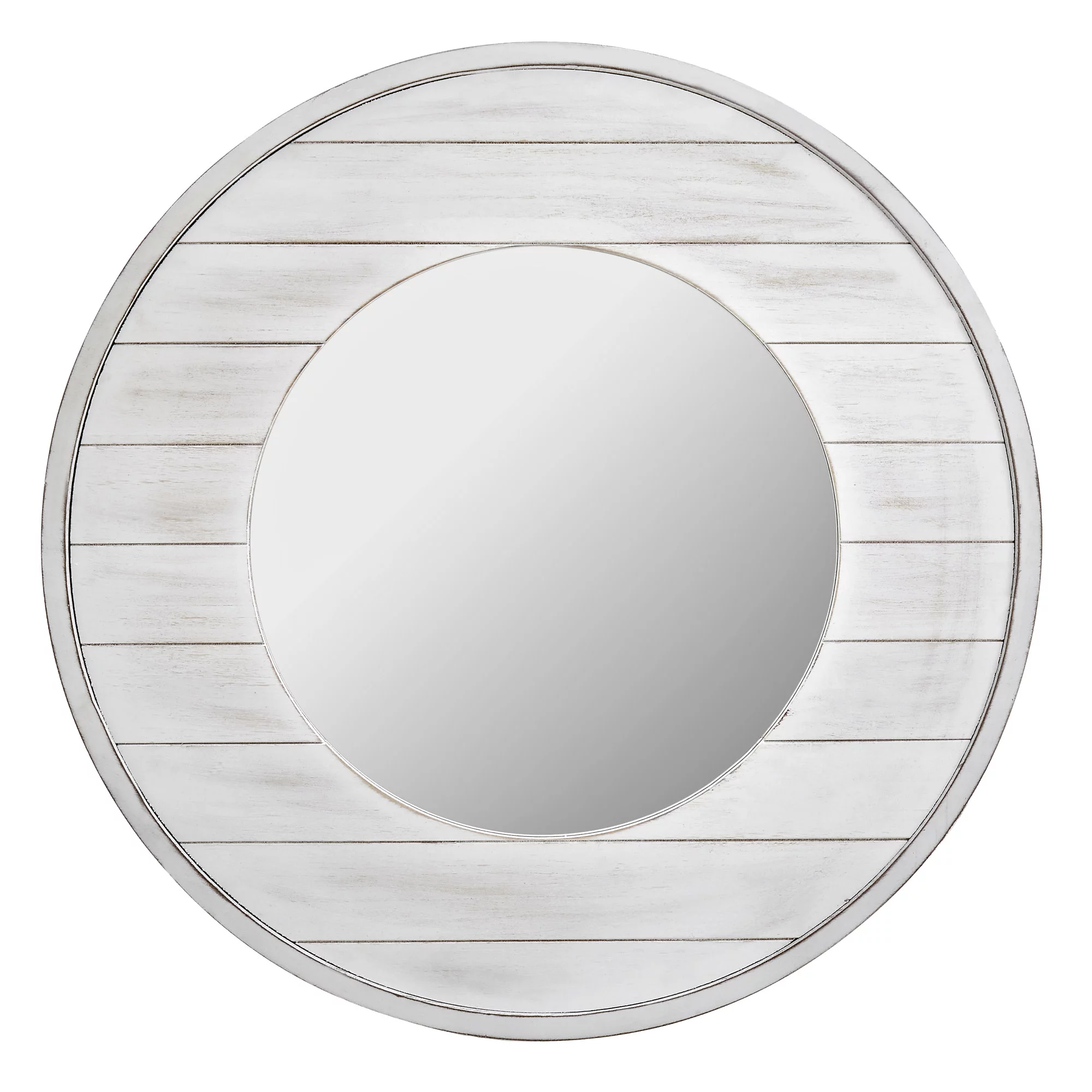 FirsTime & Co. White Ellison Shiplap Wall Mirror, Farmhouse, Round, 27 x 0.5 x 27 in