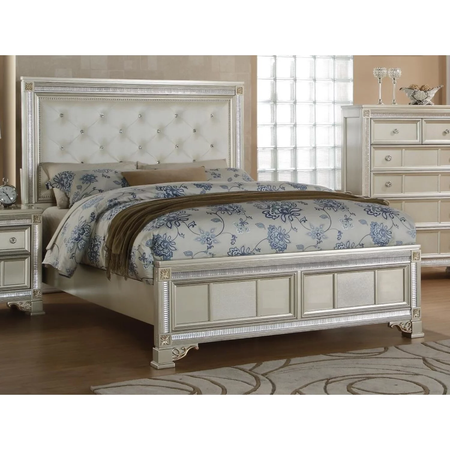 Myco Furniture Gracie Bed with Faux Leather Headboard-Color:Champagne,Size:King