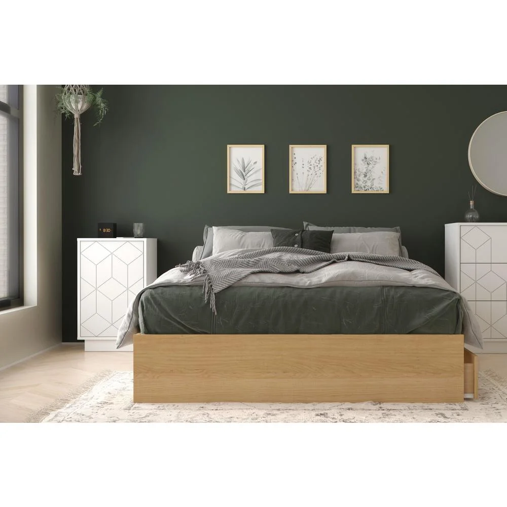 Nexera Albatros 2 Piece Full Size Bedroom Set, Natural Maple and White