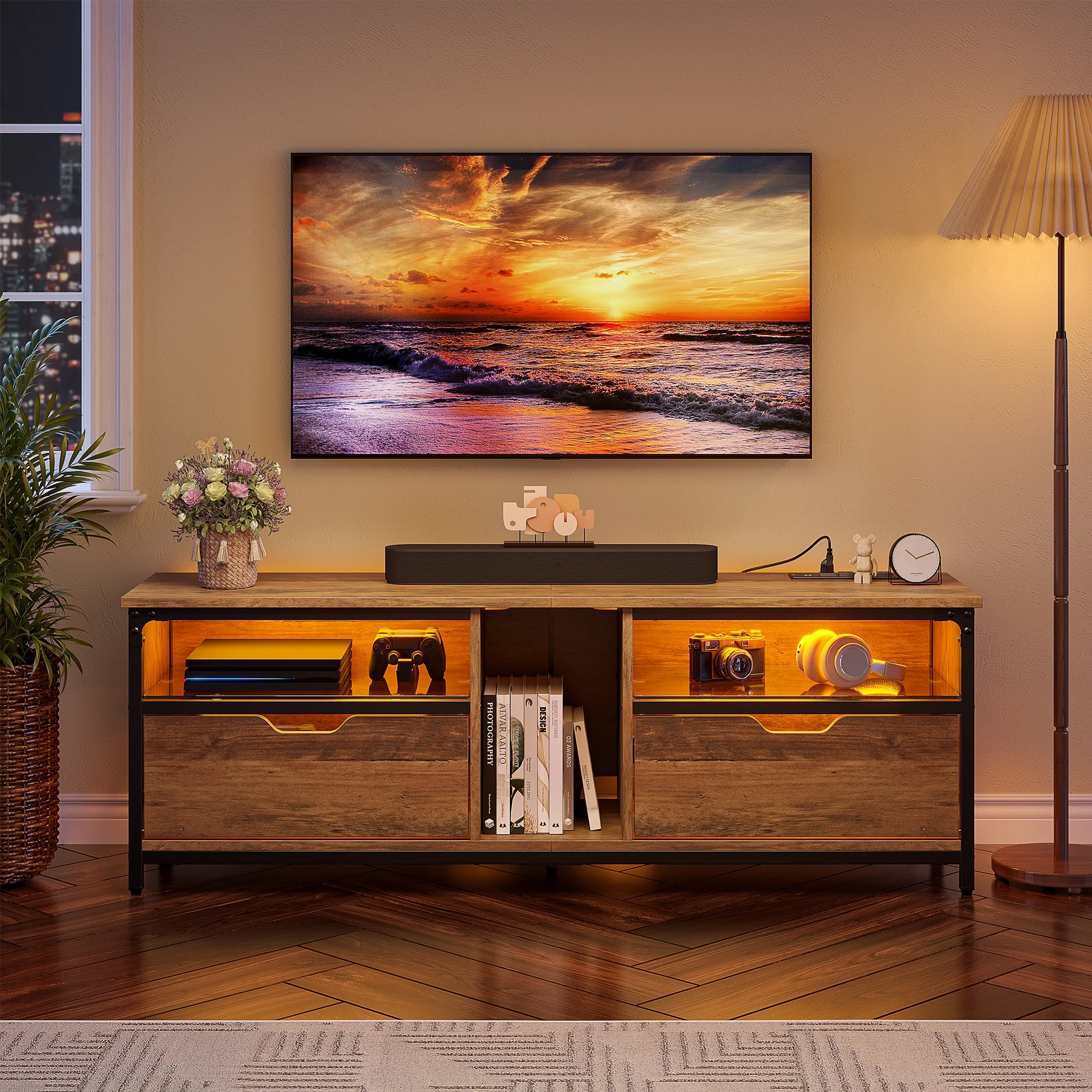 Bestier Modern Farmhouse TV Stand for TVs up to 70