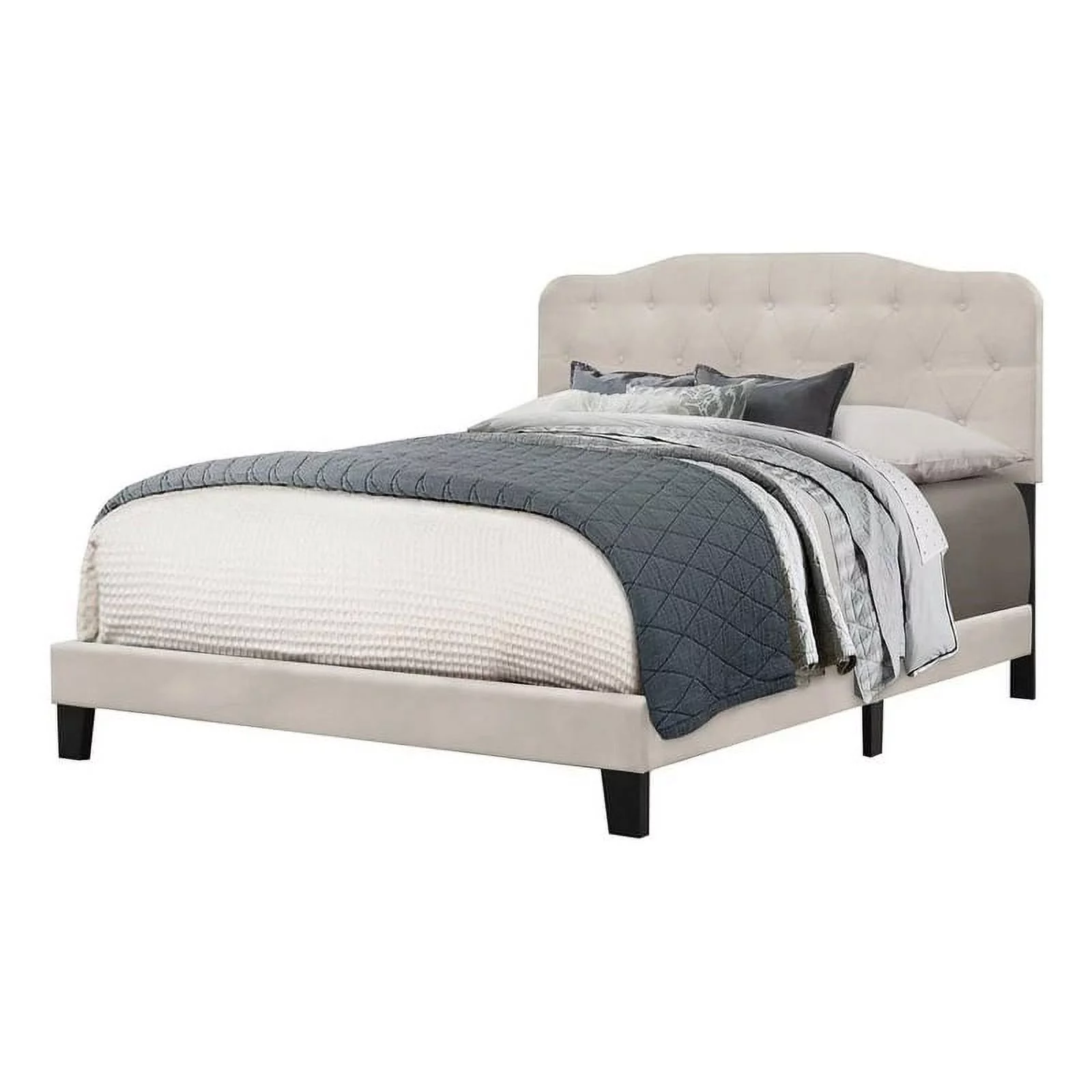 Kingfisher Lane Modern Wood/Fabric Upholstered Queen Panel Bed in Fog Beige