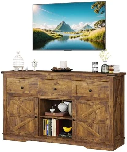 RUNFAYBIU TV Stand for Bedroom TV Dresser for 40 Inches Media Console Table Entertainment Center with 2 Drawers Cabinet and Cabinet for Living Room Hallway Brown