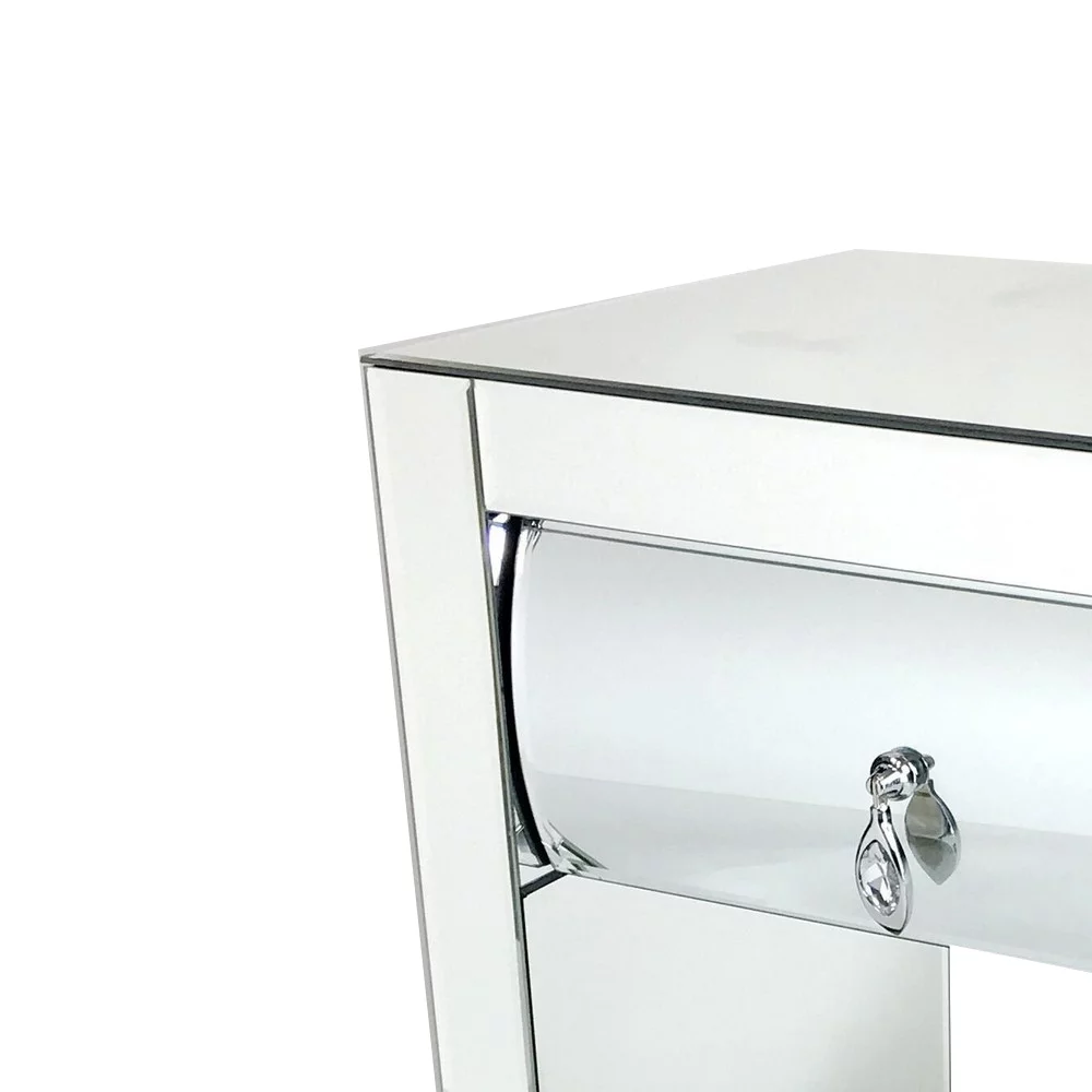26 Inch Modern Mirror Chest with 1 Drawer, Silver- Saltoro Sherpi