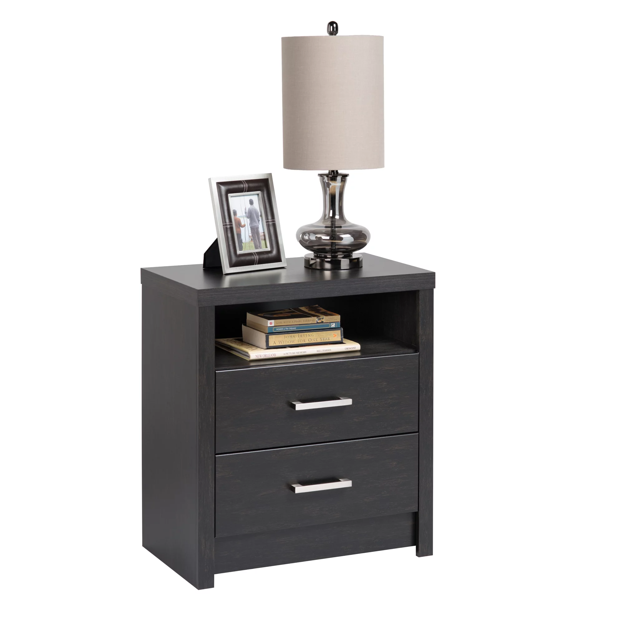 Prepac District Tall 2-Drawer Nightstand in Black Laminate
