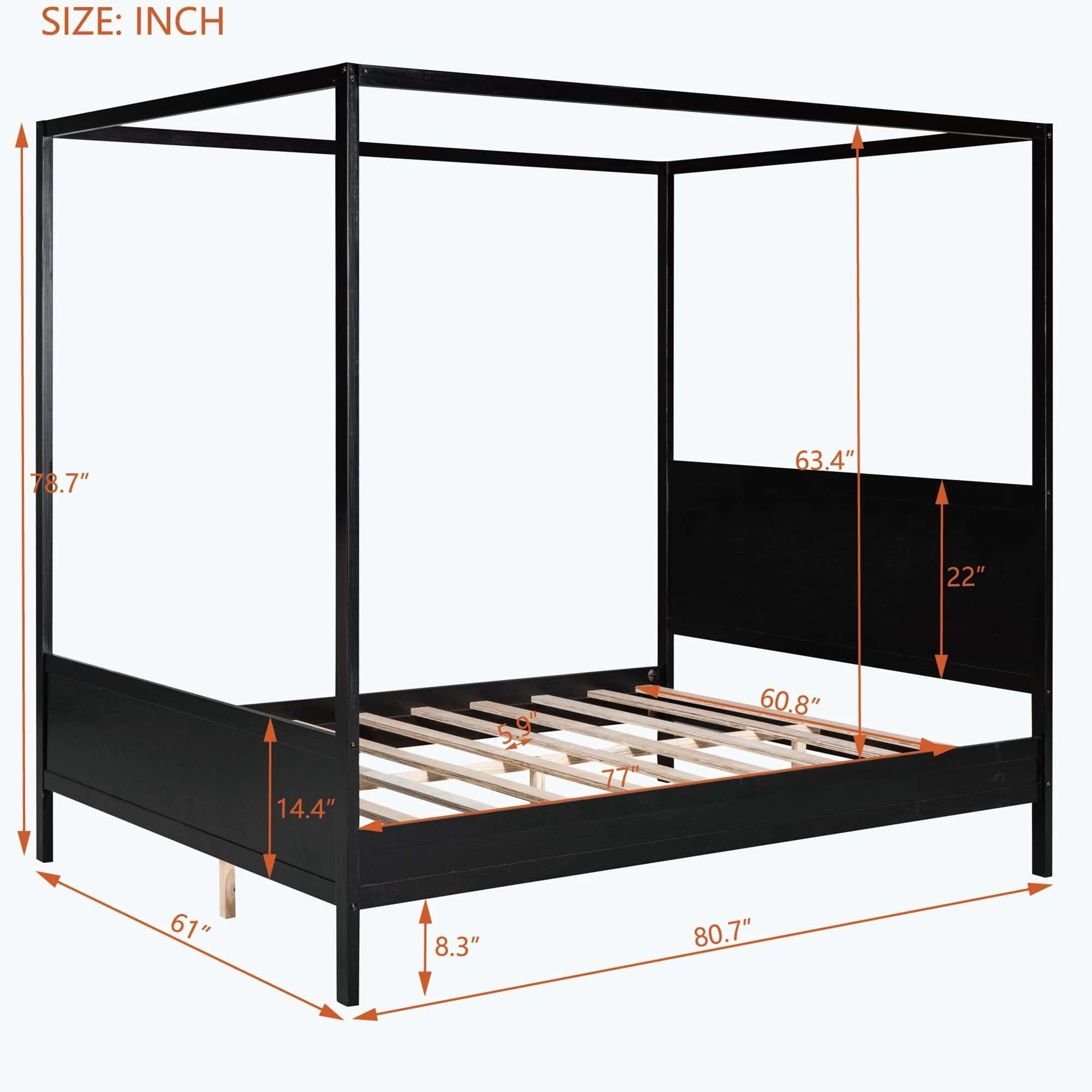 Queen Size Modern Canopy Platform Bed with Headboard and Footboard Black