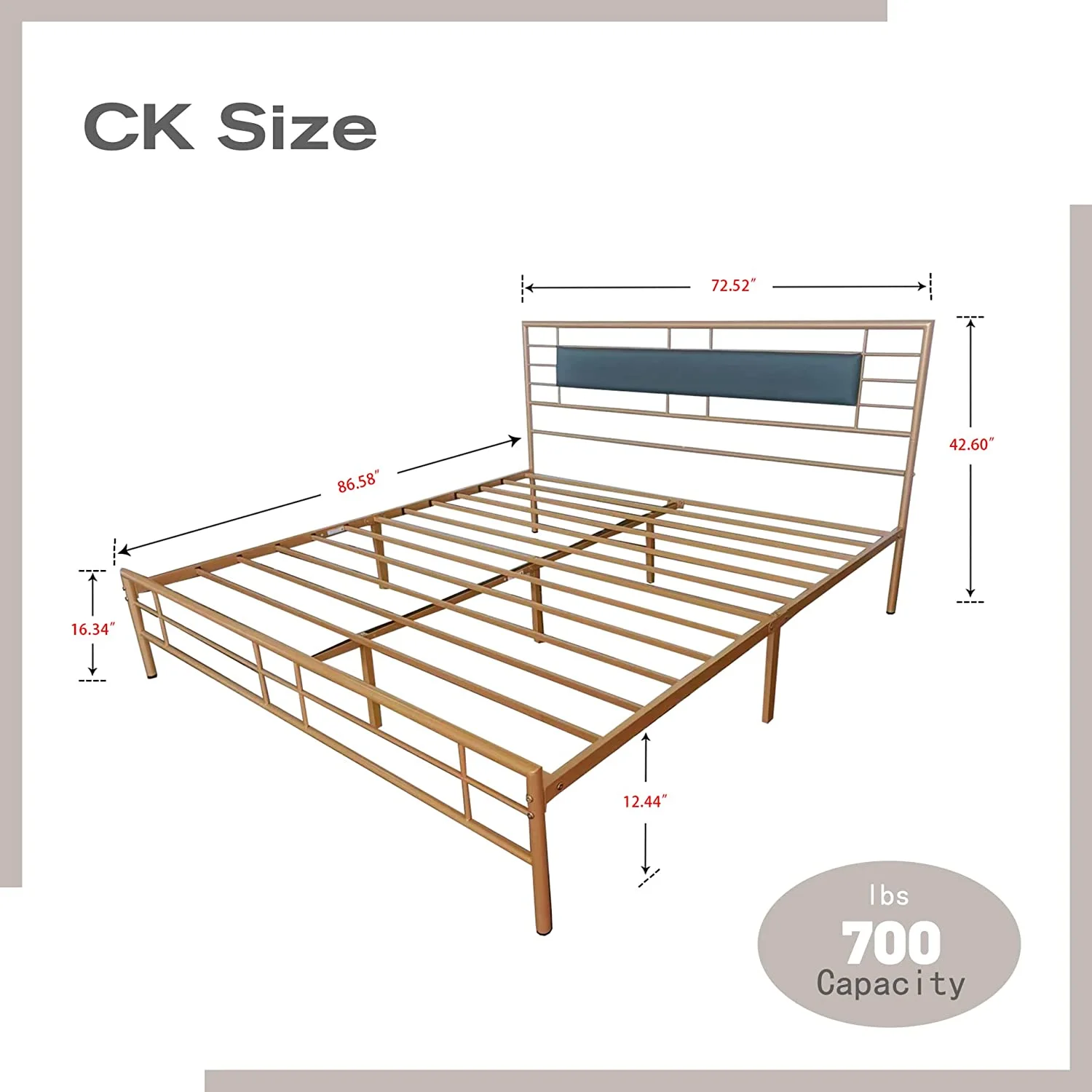 Metal Queen Size Platform Bed Frame with Headboard and Footboard Under Storage Steel Slat Size Mattress Foundation Gold