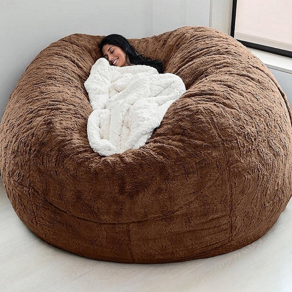 Home Sponge Bed Bean Bag Chair Cover Slipcover Double Bedroom Balcony Large Couch Round Soft Fluffy Cover No Fillings Only Cover