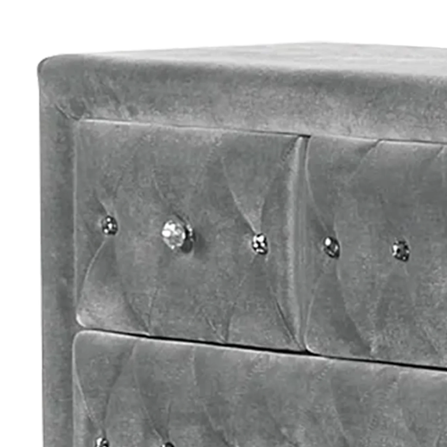 Benjara BM310913 59 in. Zoha Wide 7 Drawer Solid Wood Upholstery Dresser Chest, Gray