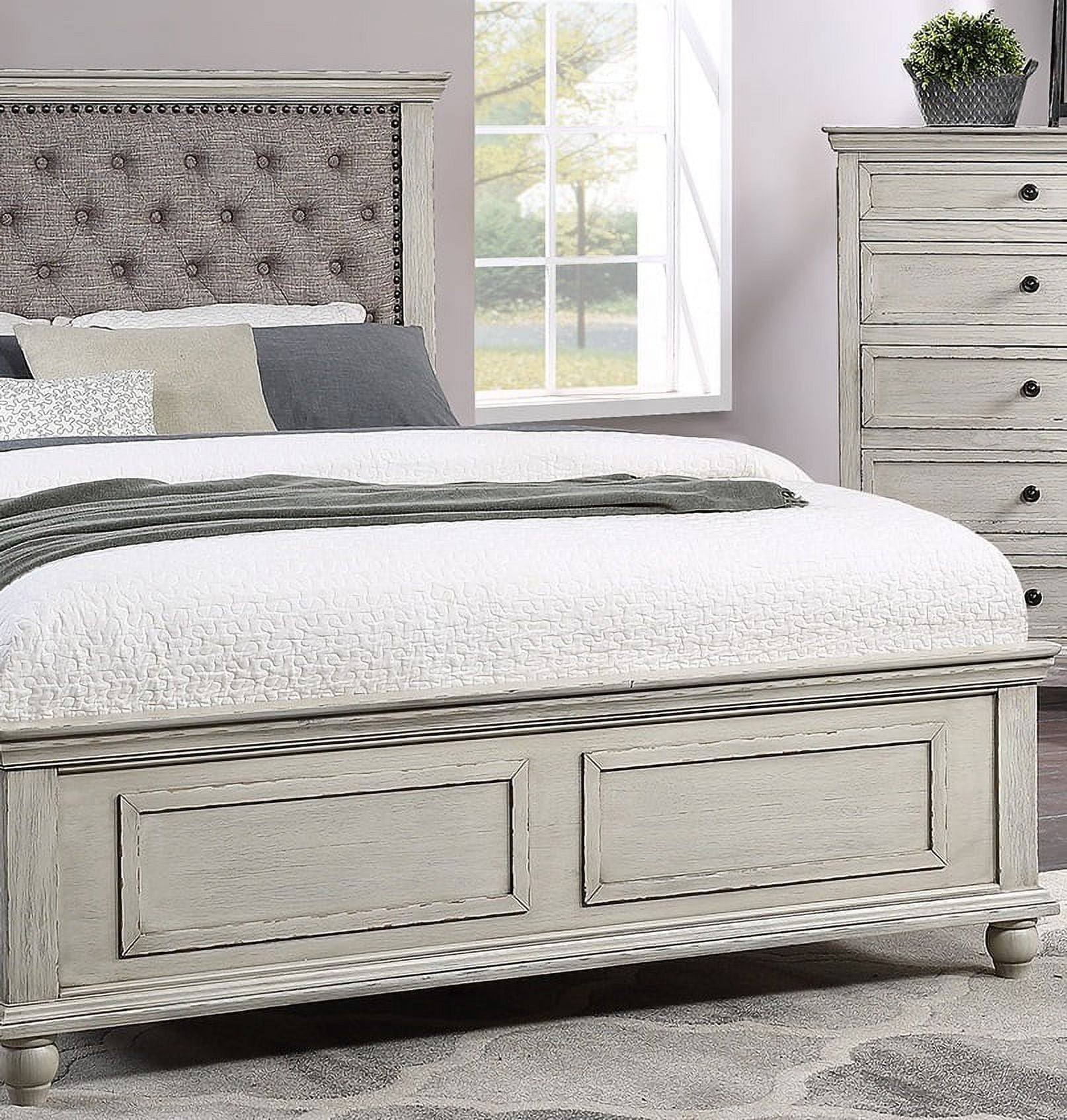 Contemporary Look White Finish 1pc Eastern King Size bed Tufted Upholstered HB Bedroom Wooden Furniture