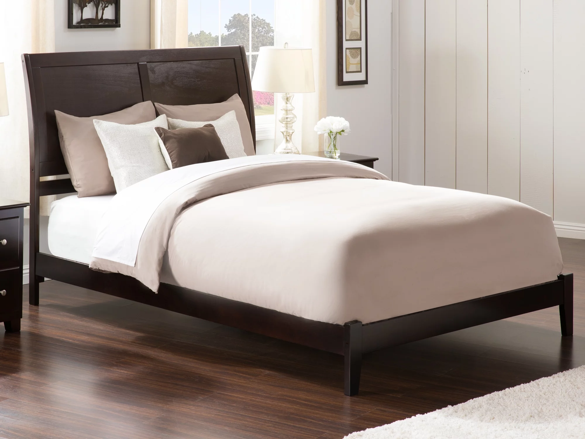 AFI Portland Queen Solid Wood Panel Bed with USB Charging Station in Espresso