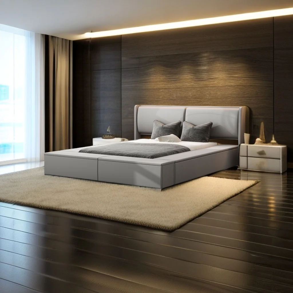 Queen Size Upholstery Storage Platform Bed with Storage Space on Both Sides and Footboard