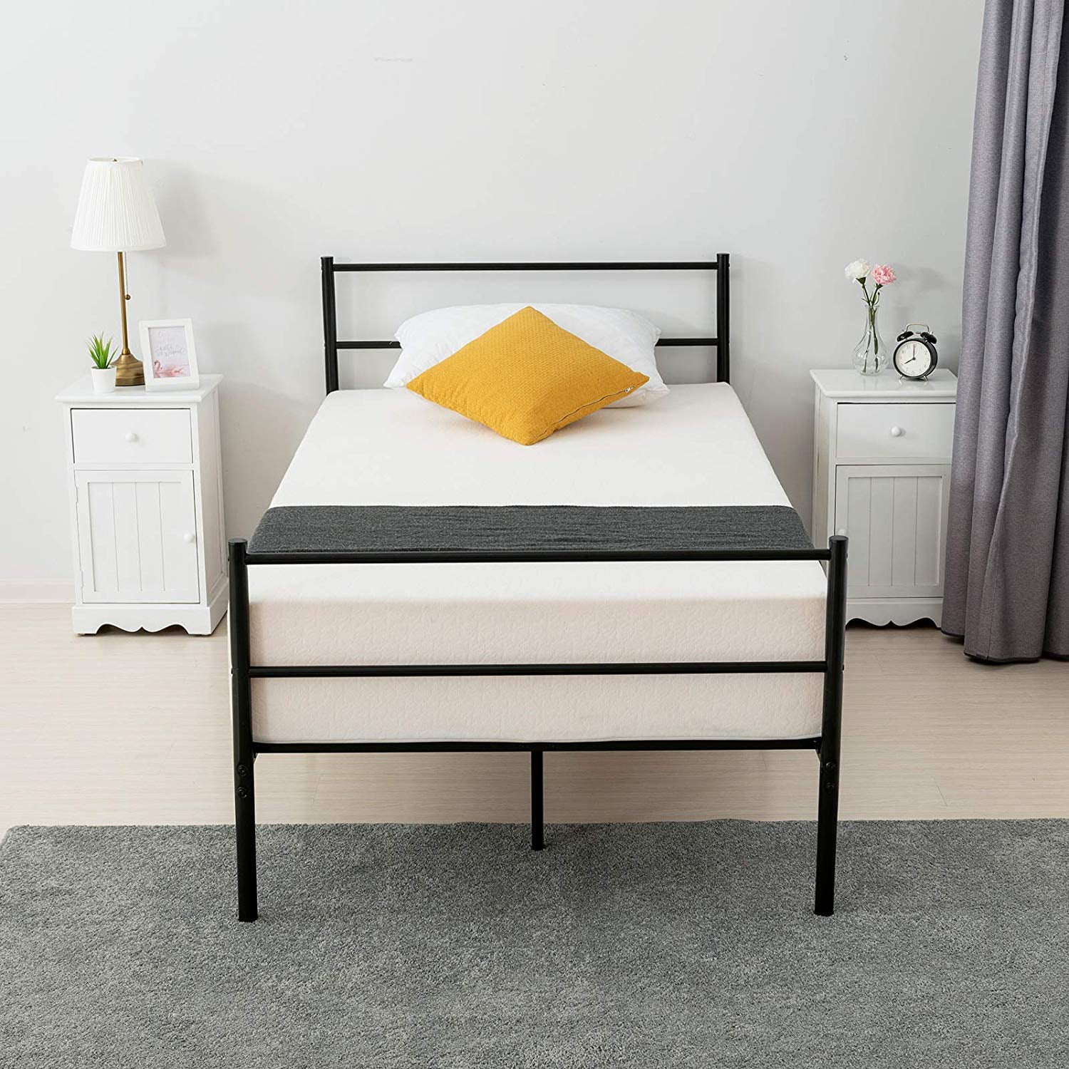 mecor Metal Twin XL Bed Frame, Platform Bed for Kids Girls Boys Adults with Steel Headboard Footboard, with Durable Metal Slat Support,No Box Spring Needed, Twin XL Size, Black