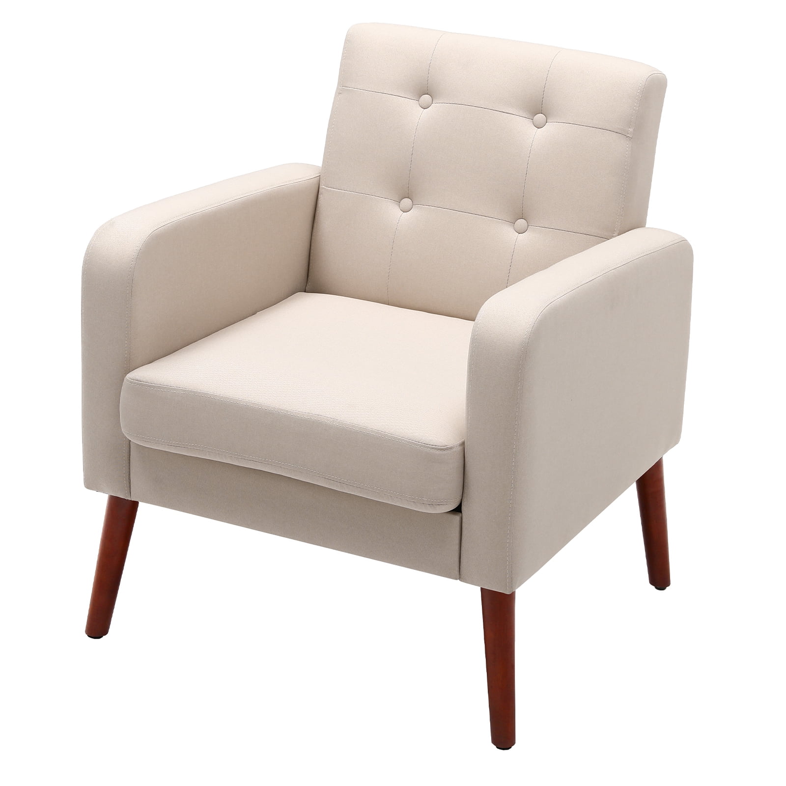 Furniliving Tufted Upholstered Living Room Chair Fabric Lounge Arm Chair, Beige