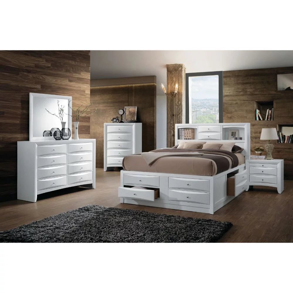 DAE Furniture Ireland Wood 5-Piece Bedroom Set Bed w/Storage, Chest, Dresser, and 2 Nightstands