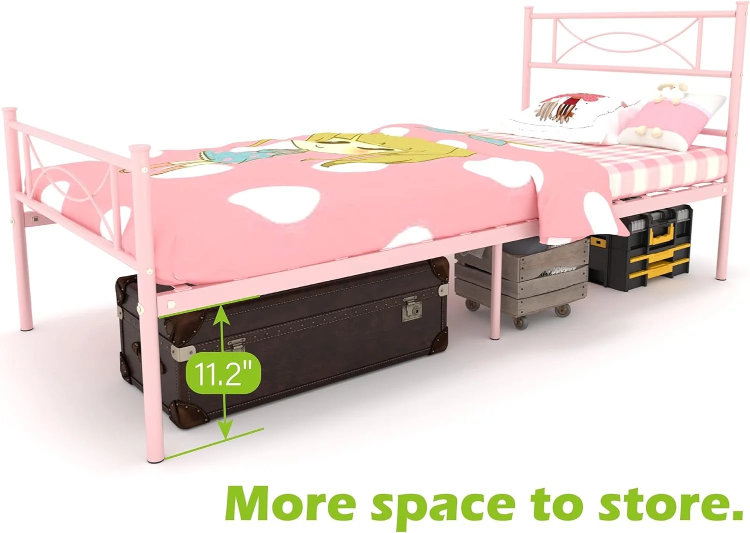 Anivia Pink Twin Bed Frame for Girls,Mattress Foundation Support with Headboard and Footboard No Box Spring Need Metal Platform Bed（Ship from USA）