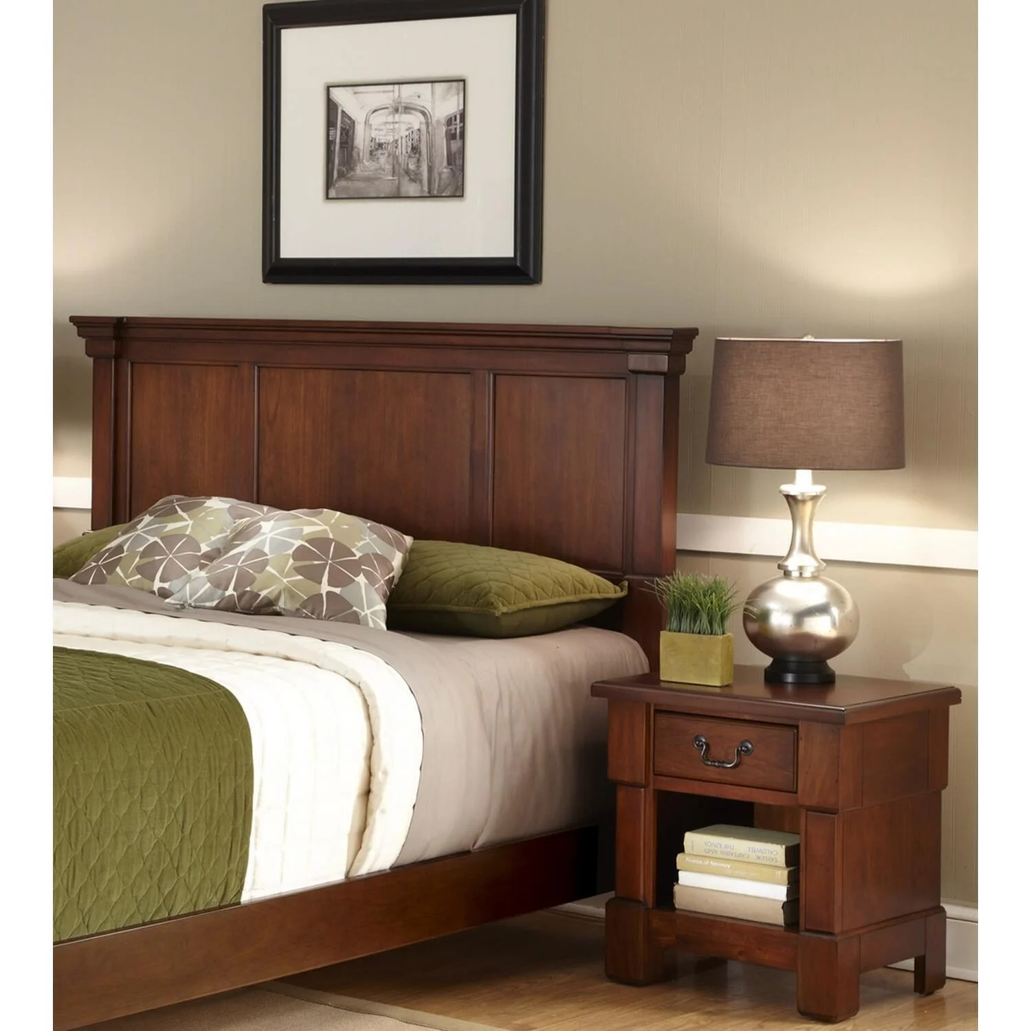 Homestock Rustic Ranch Brown Wood King Headboard And Nightstand
