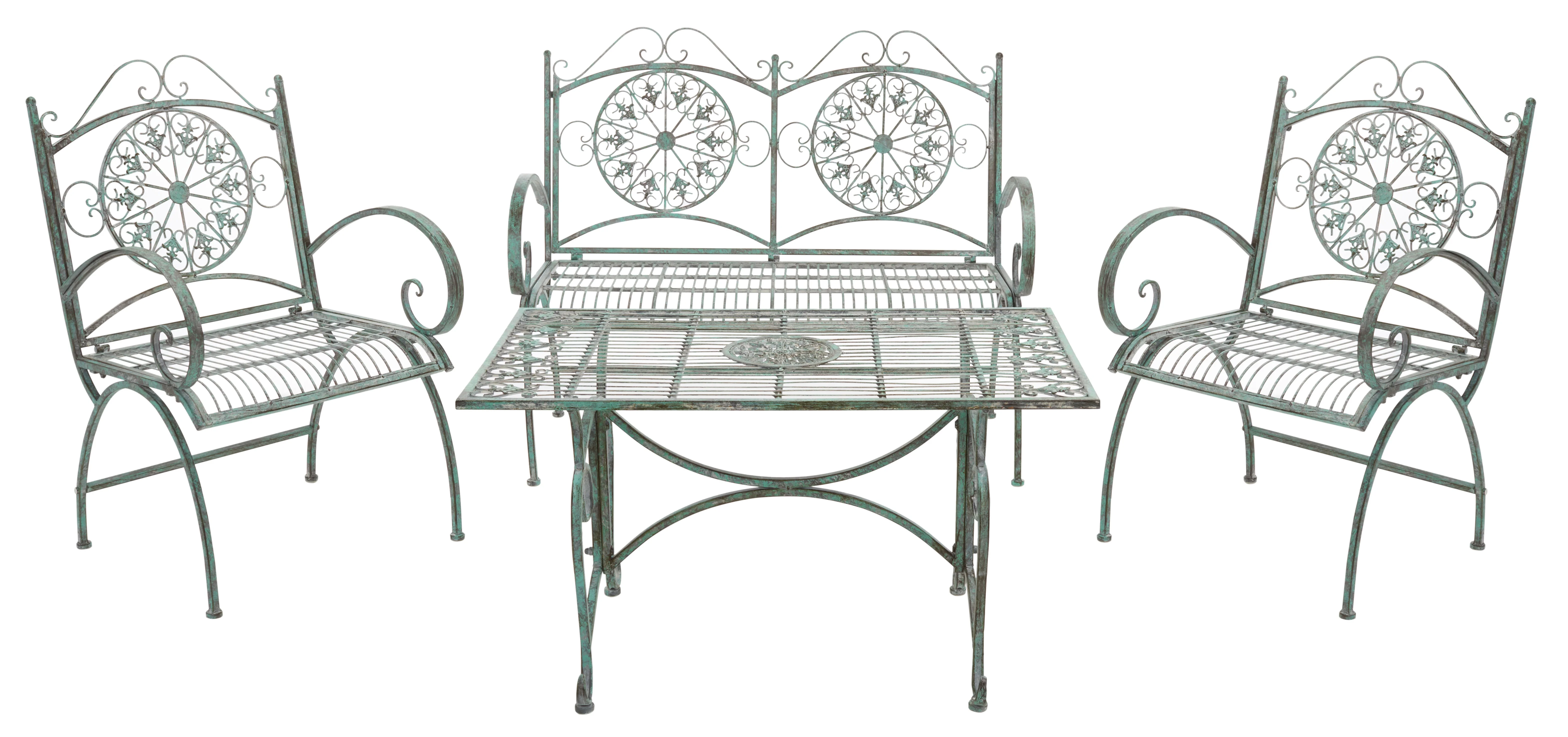 SAFAVIEH Sophie Outdoor Patio 4 Pc Conversational Set, Antique Green