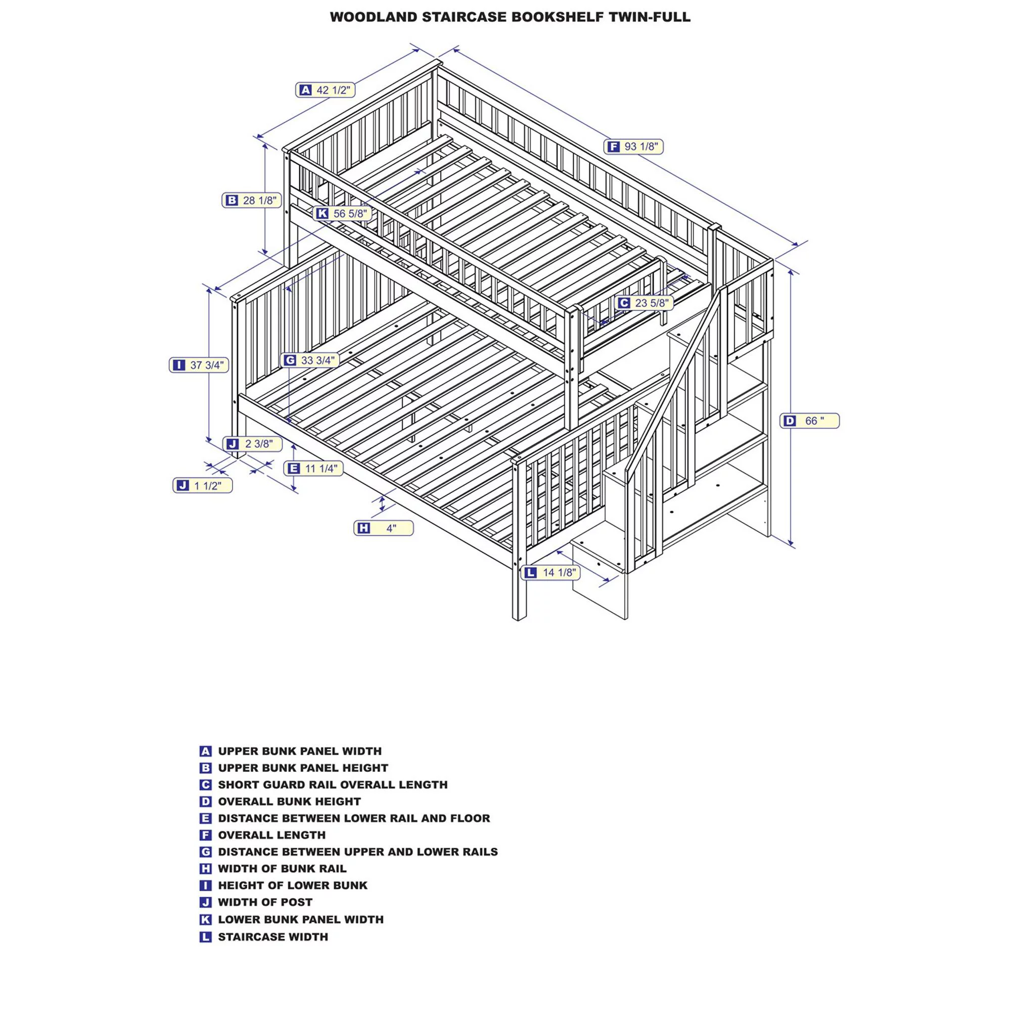 Atlantic Furniture Woodland Staircase Bunk Bed - White - Twin & Full