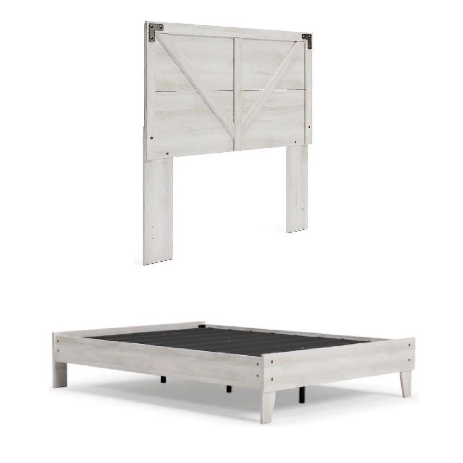 Home Square 2-Piece Set with Wood Headboard & Full Platform Bed in Whitewash