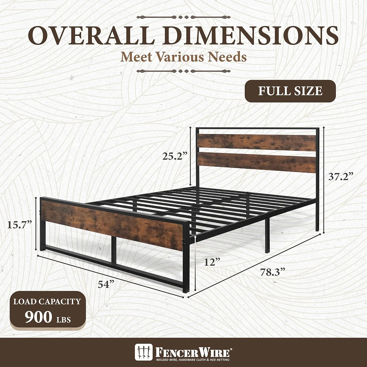 Metal Bed Frame With Modern Wood Headboard And Footboard, Mattress Foundation, Metal Platform Bed With Steel Frame, Noise-, No Box Spring Needed, Full Size, Rustic Oak