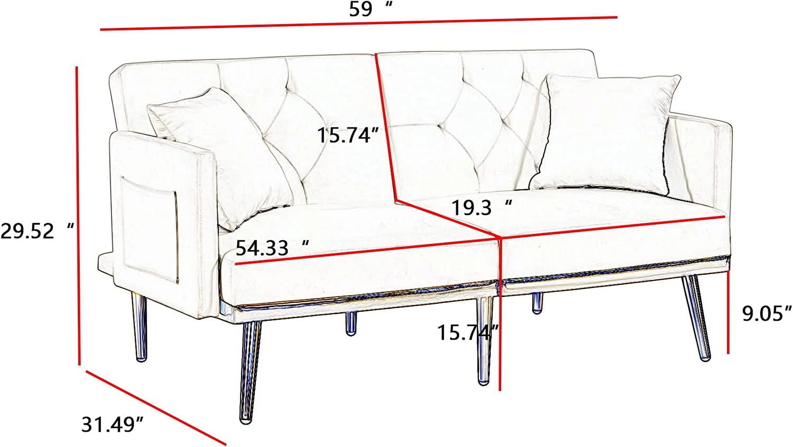 Futon Sofa Bed, Convertible Sleeper Sofa, Upholstered Loveseat Sofa Couch With Side Pocket & Adjustable Back, Modern Folding Sofa Bed, For Small Space, Living Room, Apartment, Green