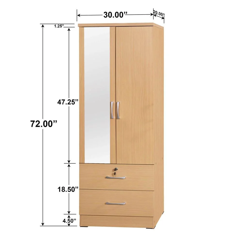 Better Home Products Grace Armoire Wardrobe with Mirror & Drawers Beech (Maple)