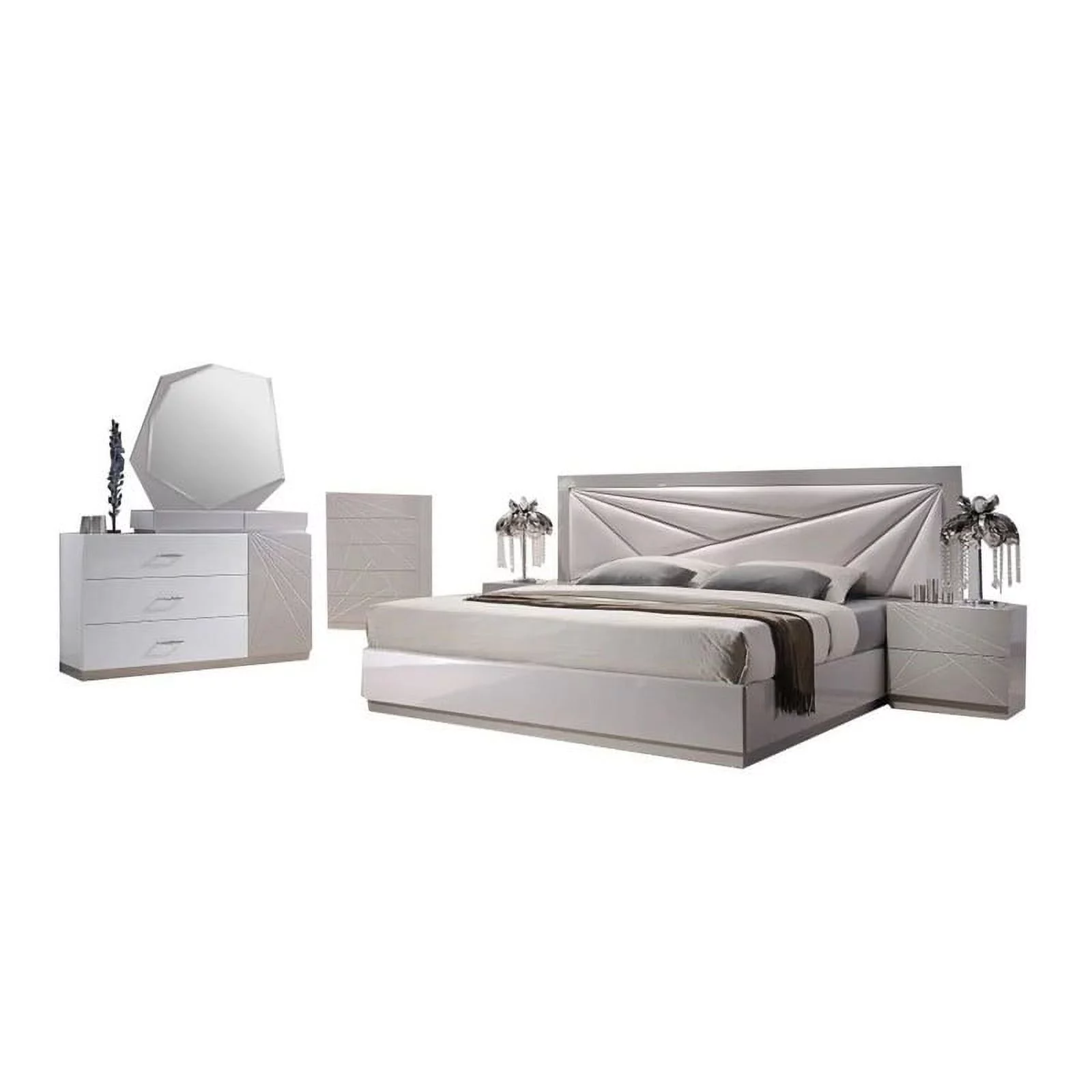 Florence 5-Piece Bedroom Set, White and Light Gray, King