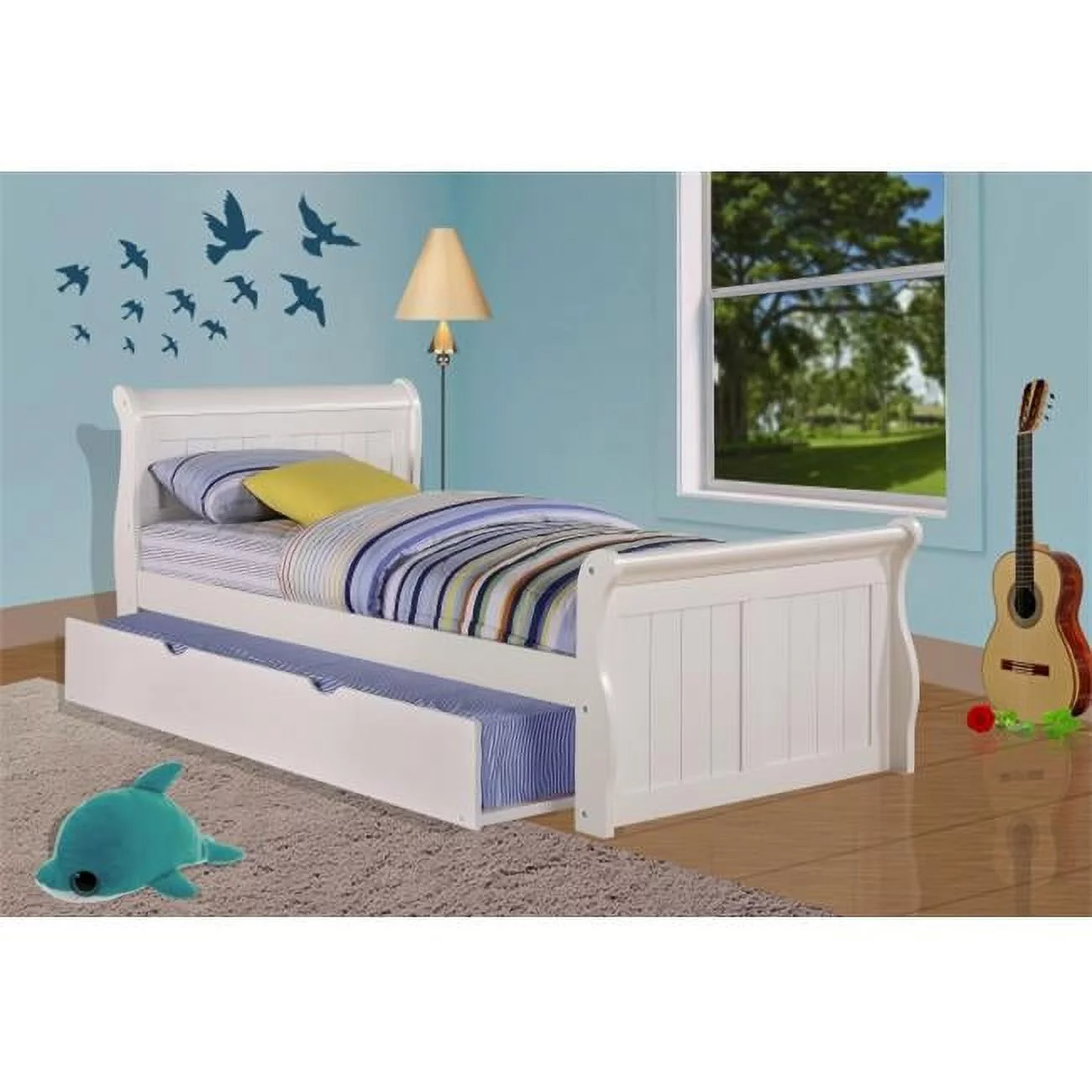 Pivot Direct Twin Sleigh Bed with Twin Trundle Bed - White