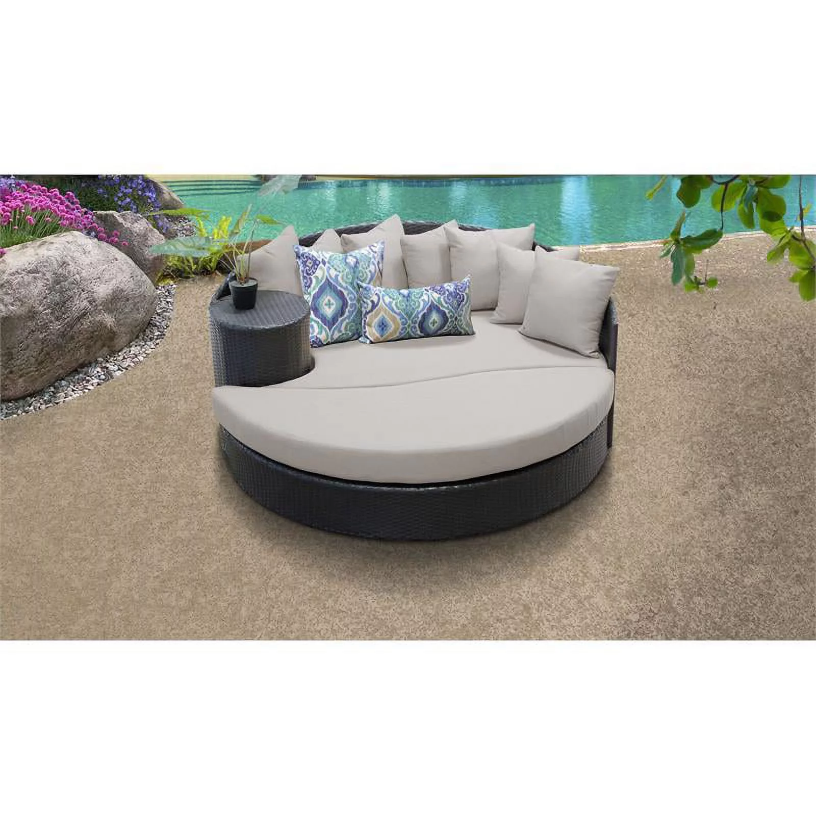 Bowery Hill Contemporary Outdoor Wicker Patio Sun Bed in Beige