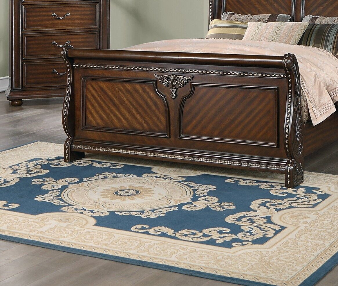 Luxurious Formal Brown Cherry 1pc Eastern King Size Bed Bedroom Furniture Sleigh Design Headboard Footboard MDF Veneer
