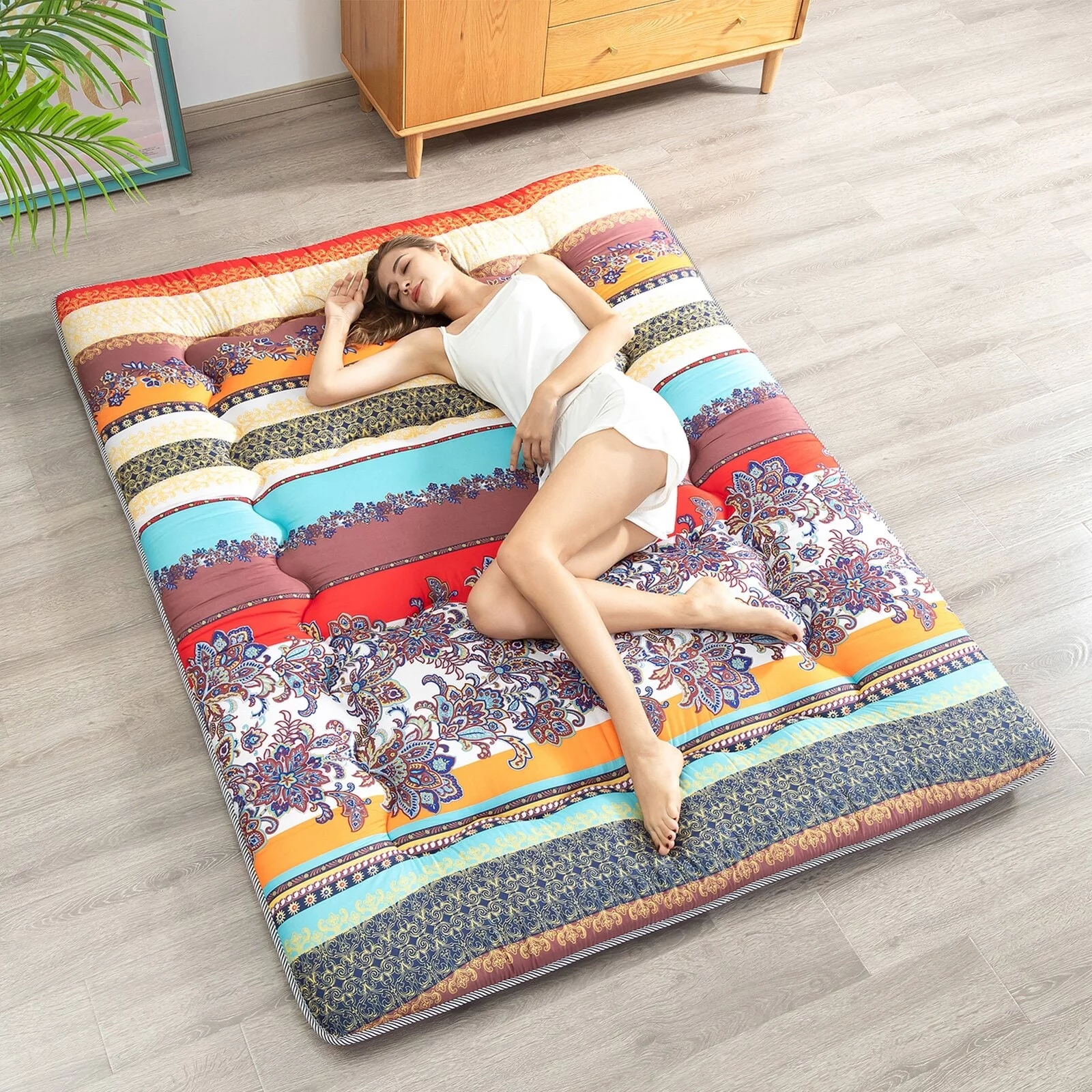 COSMOGO Boho Floor Mattress, Japanese Style Futon Mattress Camping Mattress Boho 1 - Queen