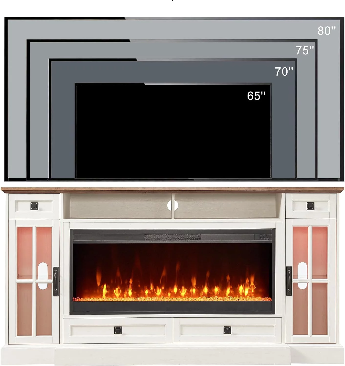 OKD Fireplace TV Stand with LED Lights TV Console for TVs up to 80