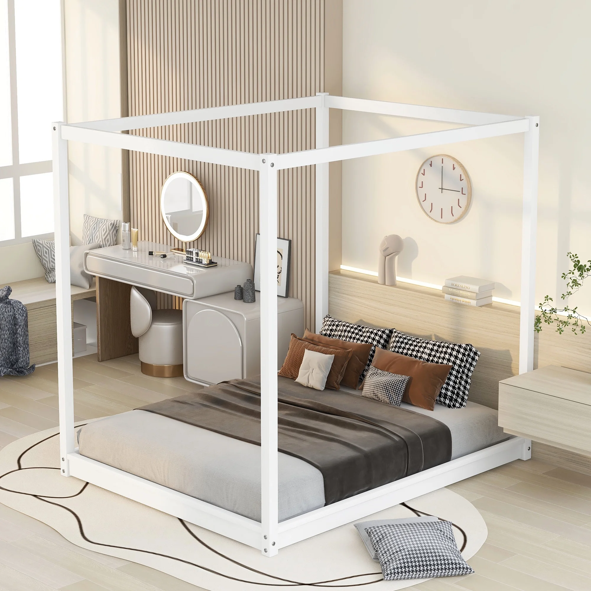 CoSoTower Queen Size Canopy Platform Bed with Support Legs, White