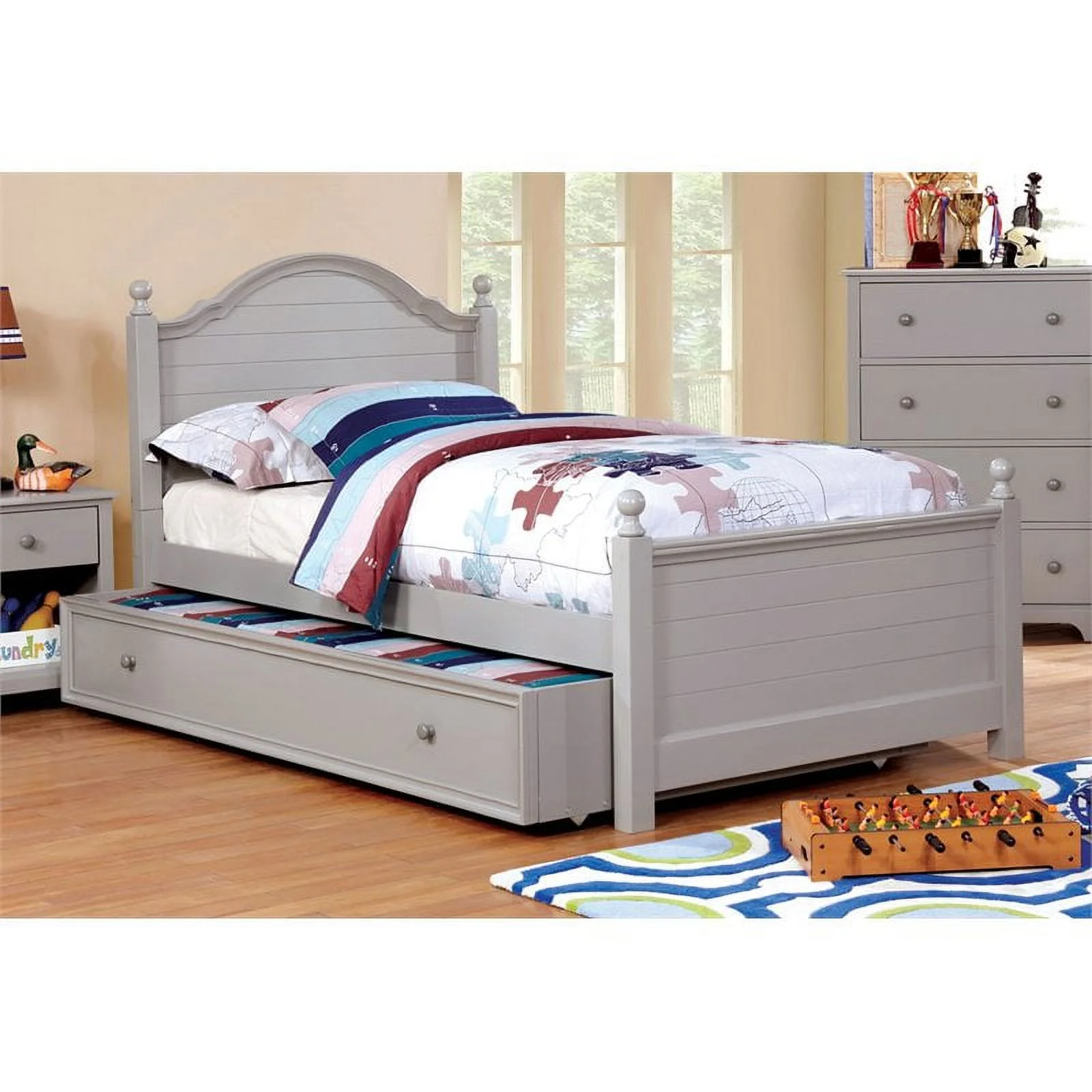 Furniture of America Cedric Wood Panel Kids Twin Bed with Trundle in Gray