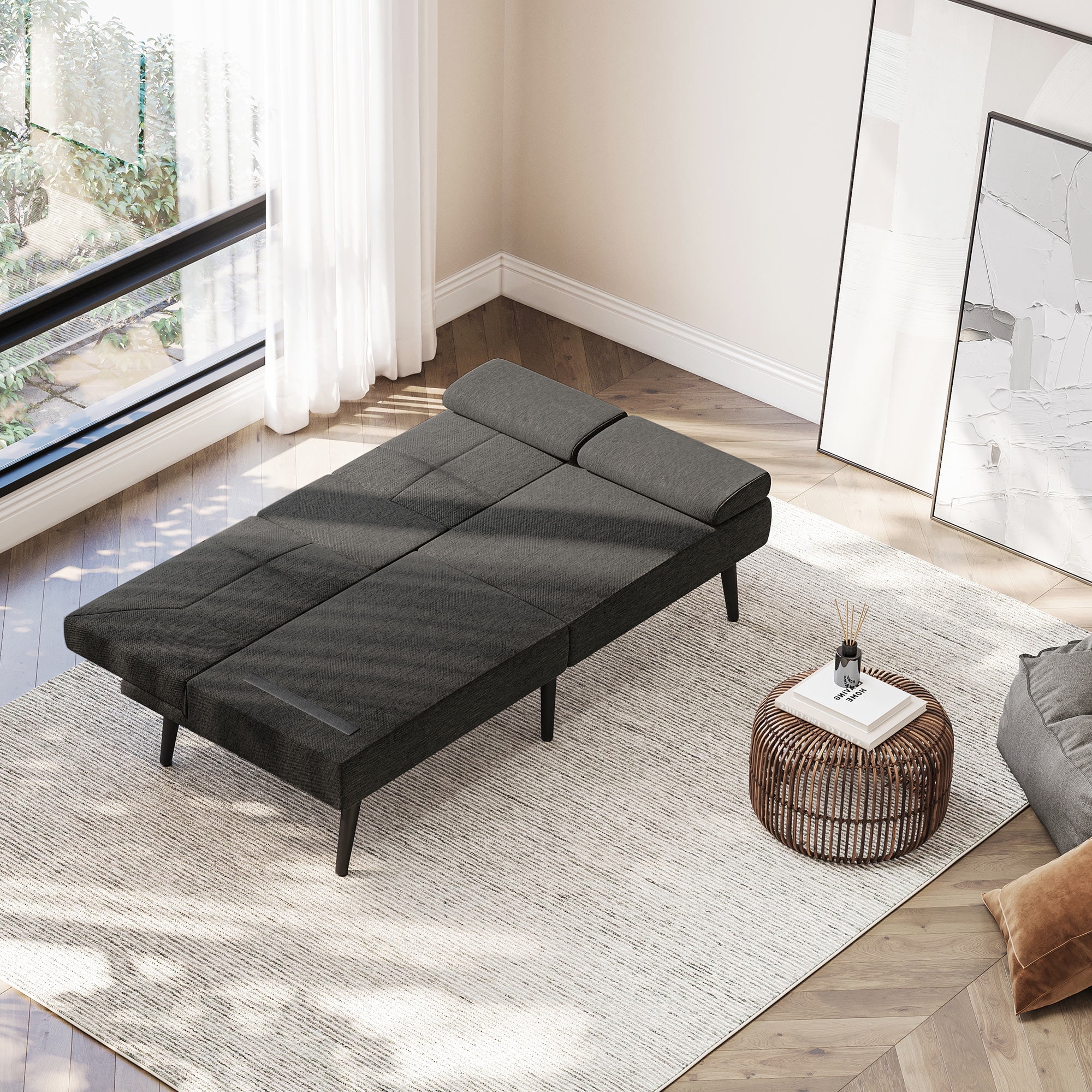 BELLEZE Convertible Sofa Bed with USB Charging Port, Modern Loveseat, Sleeper Sofa, Futon Couch for Living Room, Guest Room, Garage - Madison (Dark Gray Linen)
