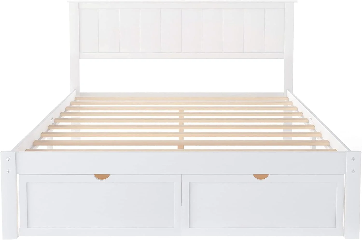 Full Size Bed, Platform Bed Frame With Headboard And Drawers, Wood Bed Frame For Kids, Teens And Adults, No Box Spring Needed, White