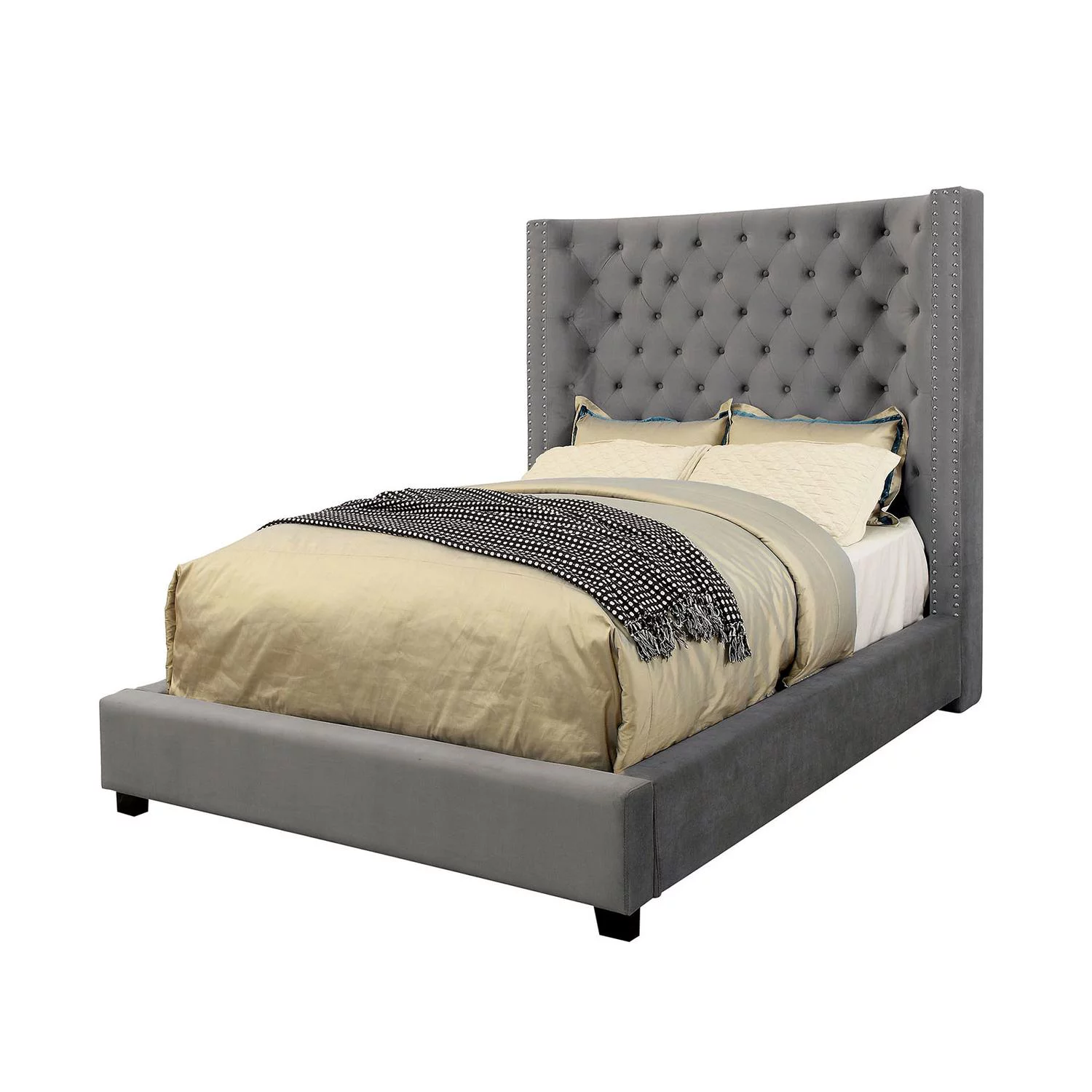Transitional Gray Solid Wood King Bedroom Set 3pcs FOA CM7679GY Mirabelle