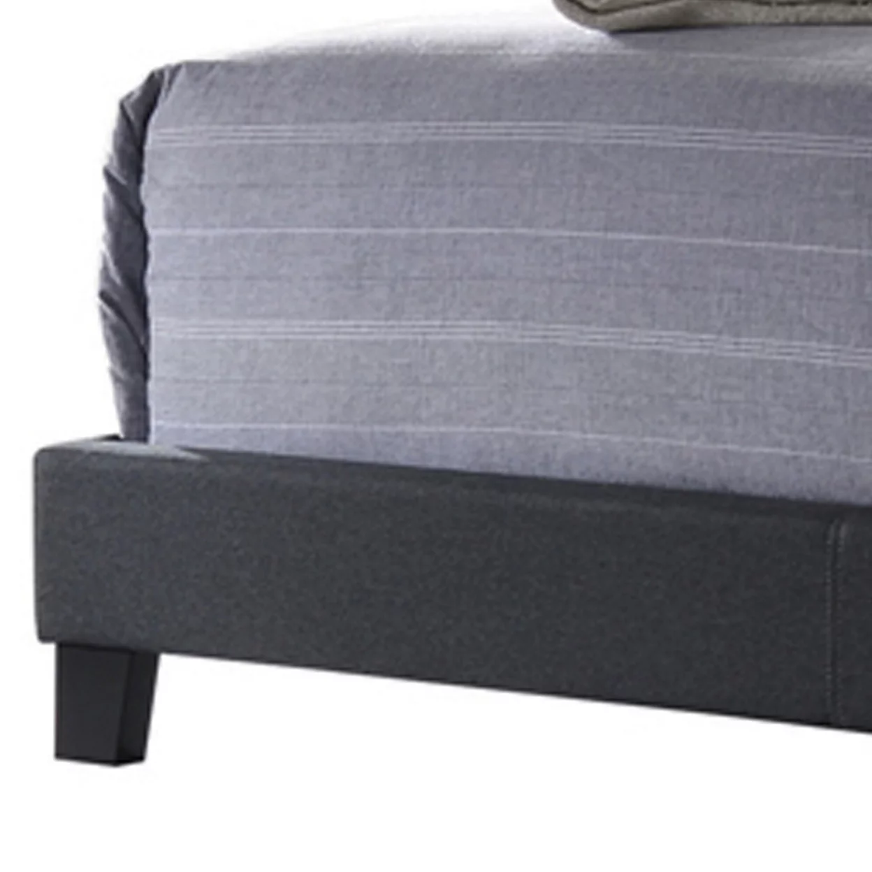 Full Size Bed with Square Button Tufted Headboard Dark Gray- Saltoro Sherpi
