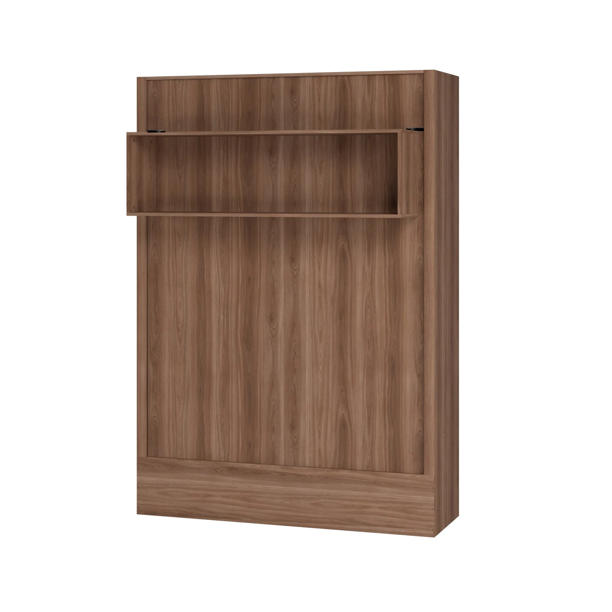 Easy-Lift Queen Murphy Wall Bed in Natural Brown Wood Grain with Shelf