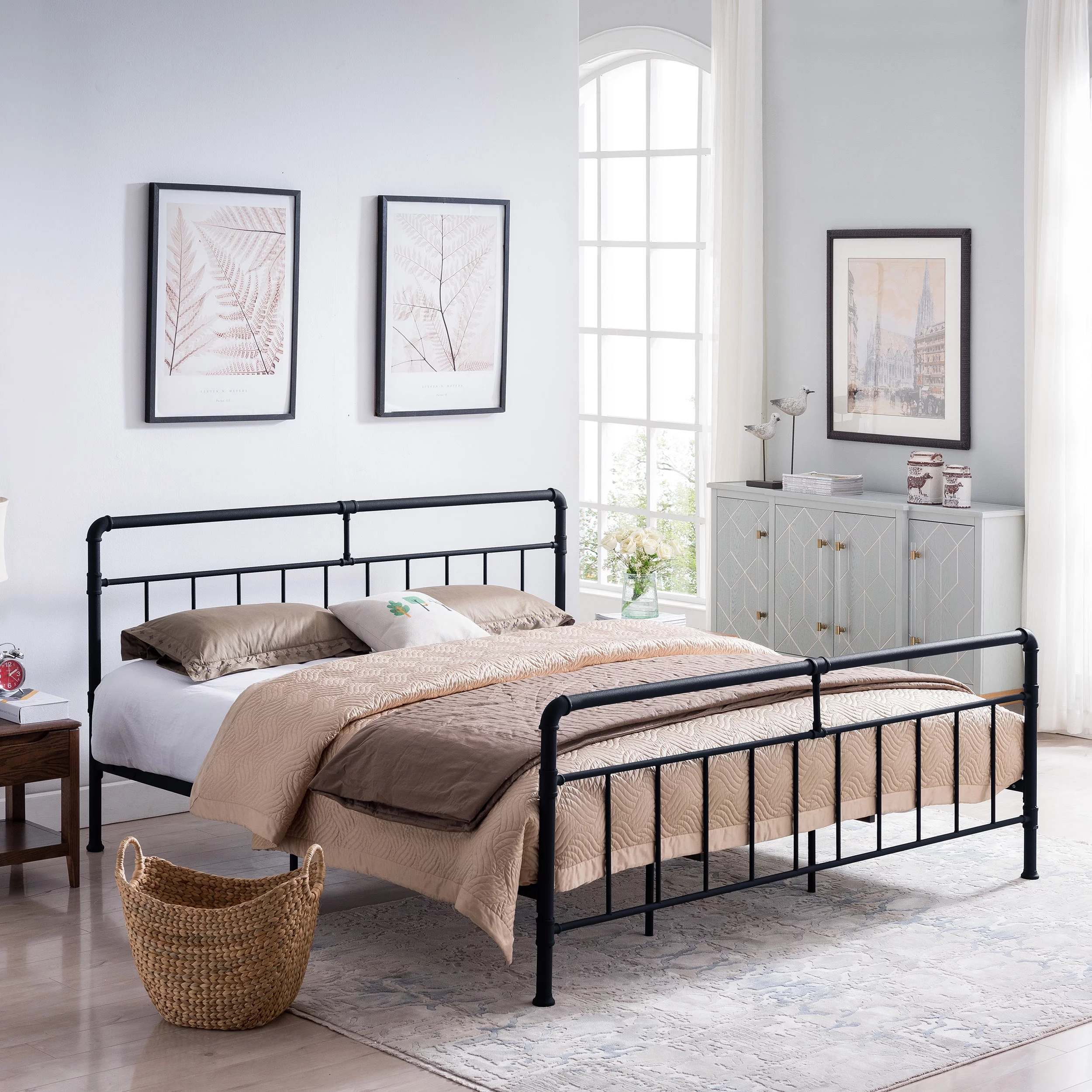 Noble House Yakub Industrial Queen-Size Iron Minimal Bed Frame, Black