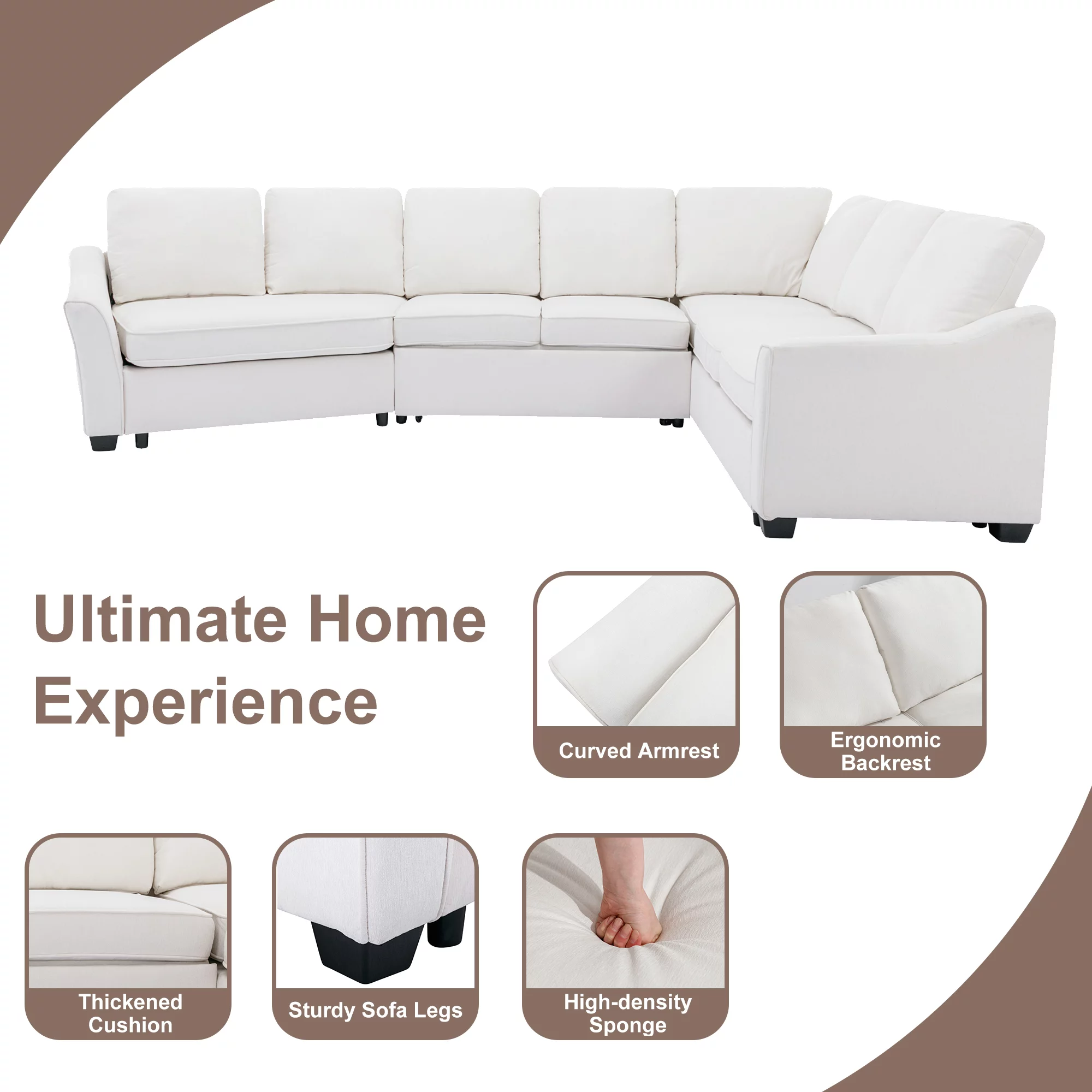 Euroco Sectional L Shaped Sofa with Pull-Out Bed, 129.5