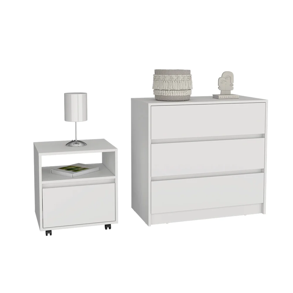 CoSoTower 2 Piece Bedroom Set, Nightstand + Dresser, White